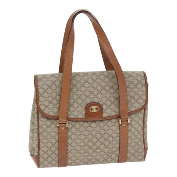 CELINE Macadam Canvas Hand Bag Beige Gold Auth 91300 - Picture 1 of 14